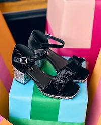 Girls Glitter Velvet Platform Block Heels