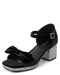 Girls Glitter Velvet Platform Block Heels