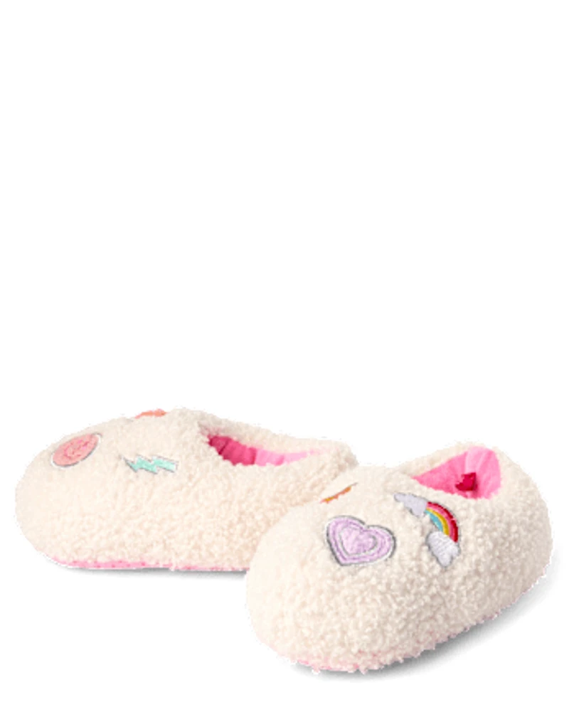 Toddler Girls Embroidered Icon Slippers