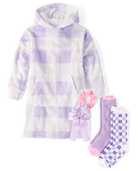 Girls Gingham Blanket Hoodie Pajamas - Cozy Fleece