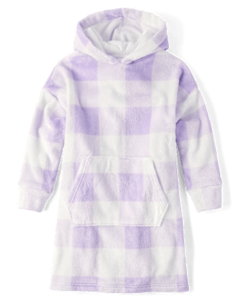 Girls Gingham Blanket Hoodie Pajamas - Cozy Fleece