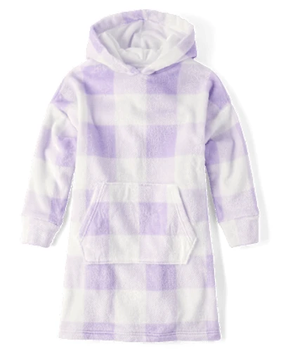 Girls Gingham Blanket Hoodie Pajamas - Cozy Fleece