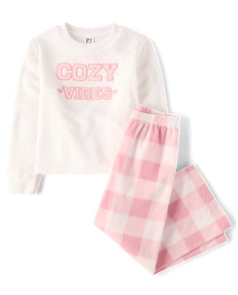 Girls Embroidered Cozy Club Fleece Pajamas