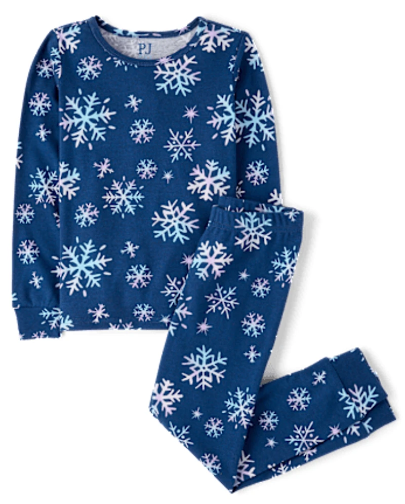 Girls Snowflake Snug Fit Cotton Pajamas