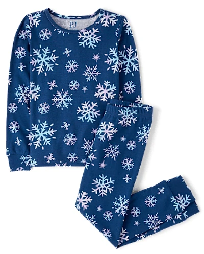 Girls Snowflake Snug Fit Cotton Pajamas