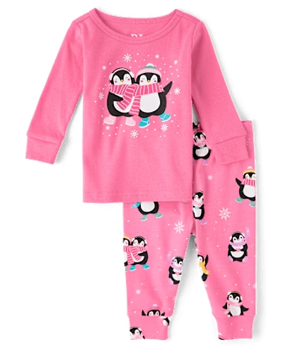 Pyjama ajusté en coton motif pingouin pour bébé et petite fille