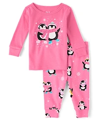 Pyjama ajusté en coton motif pingouin pour bébé et petite fille