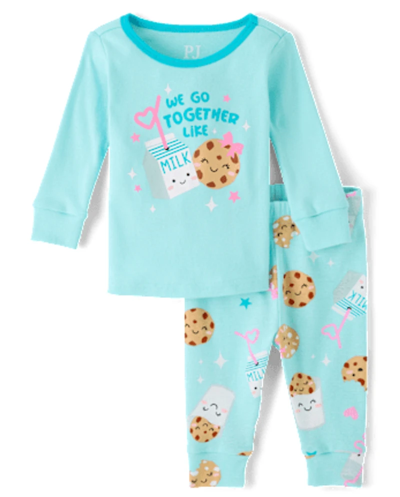 Baby And Toddler Girls Milk Cookies Snug Fit Cotton Pajamas