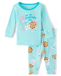 Baby And Toddler Girls Milk Cookies Snug Fit Cotton Pajamas