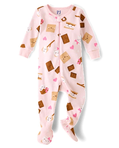 Baby And Toddler Girls S'mores Snug Fit Cotton Footed One Piece Pajamas
