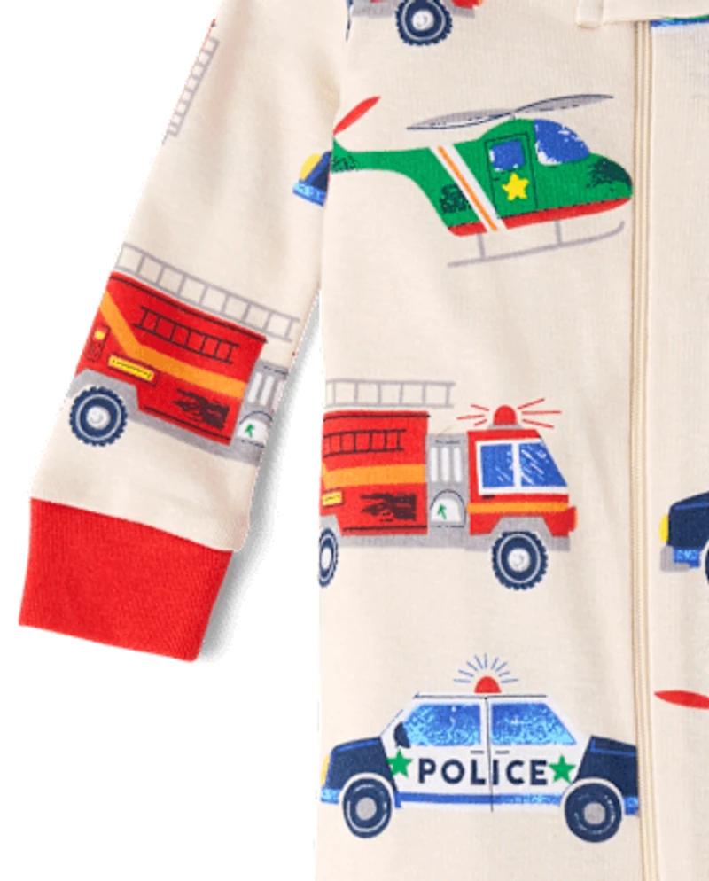 Baby And Toddler Boys Rescue Vehicle Snug Fit Cotton Footed One Piece Pajamas