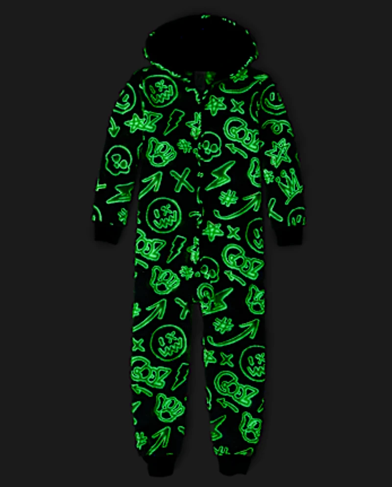 Boys Glow Graffiti Sherpa One Piece Pajamas