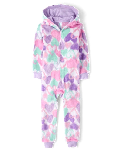 Girls Heart One Piece Pajamas - Cozy Fleece