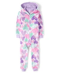 Girls Heart One Piece Pajamas - Cozy Fleece
