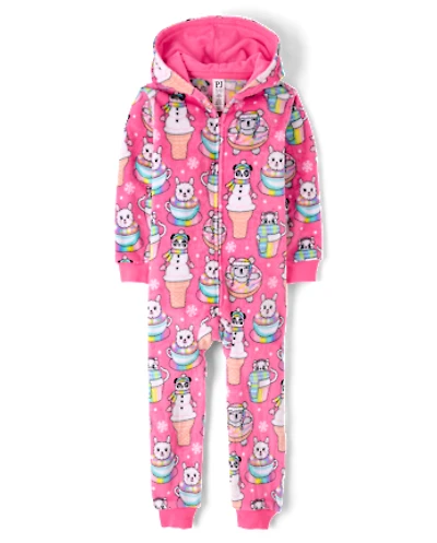 Girls Winter Dessert One Piece Pajamas - Cozy Fleece