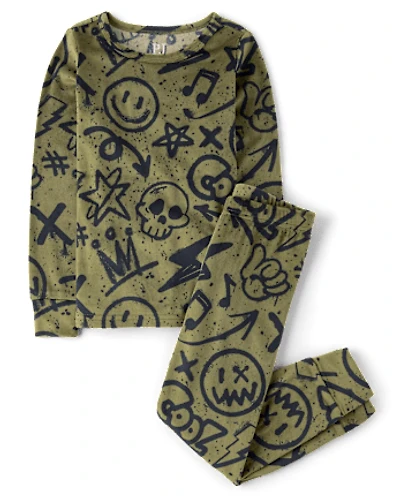 Boys Graffiti Velour Pajamas