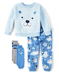 Baby And Toddler Boys Embroidered Polar Bear Pajamas - Cozy Fleece
