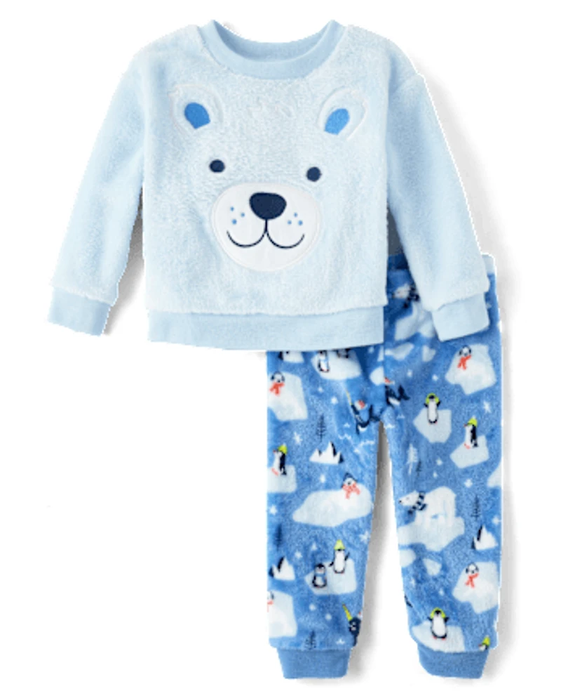 Baby And Toddler Boys Embroidered Polar Bear Pajamas - Cozy Fleece