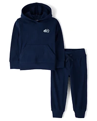 Baby And Toddler Embroidered Patch Sueded Rib 2-Piece Outfit Set