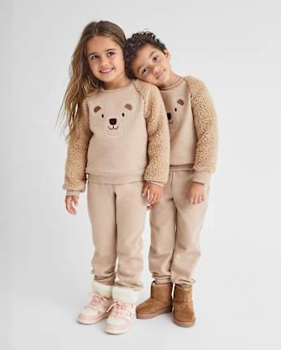 Ensemble 2 pièces en polaire de qualité supérieure avec ours brodé pour bébé et tout-petit garçon