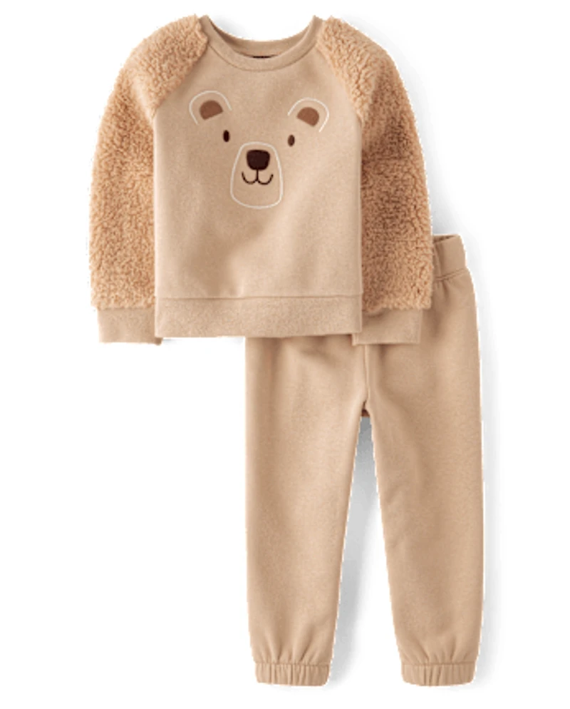 Baby And Toddler Boys Embroidered Bear Premium Fleece 2-Piece Outfit Set