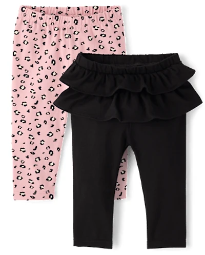 Baby Girls Leopard Ruffle Leggings 2-Pack