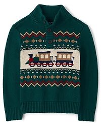 Baby And Toddler Boys Train Fairisle Mock Neck Sweater