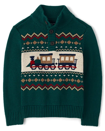 Baby And Toddler Boys Train Fairisle Mock Neck Sweater