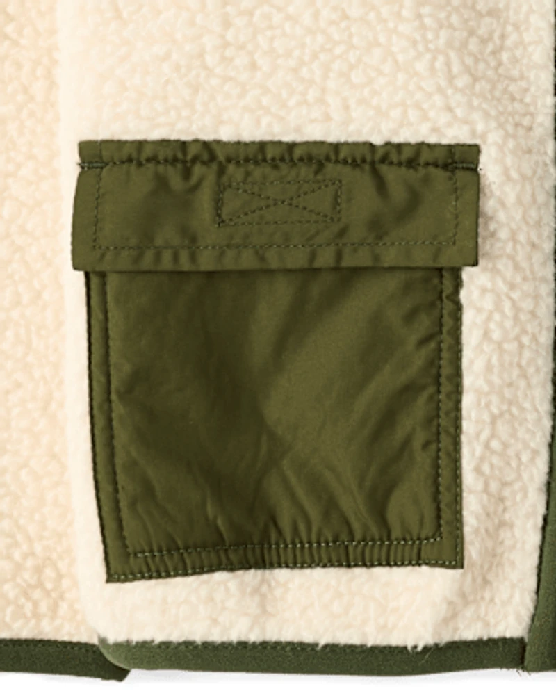 Baby And Toddler Contrast Sherpa Utility Zip Up Jacket