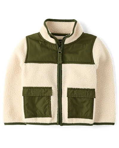 Baby And Toddler Contrast Sherpa Utility Zip Up Jacket