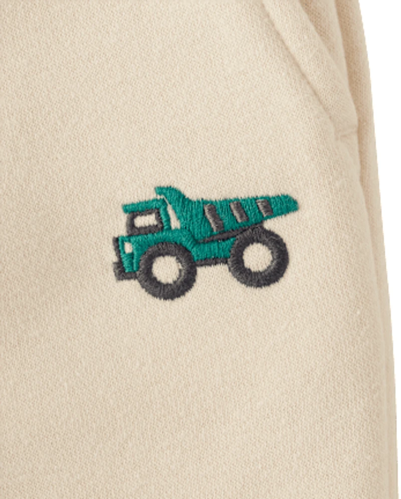 Baby And Toddler Boys Embroidered Premium Fleece Wide Leg Sweatpants