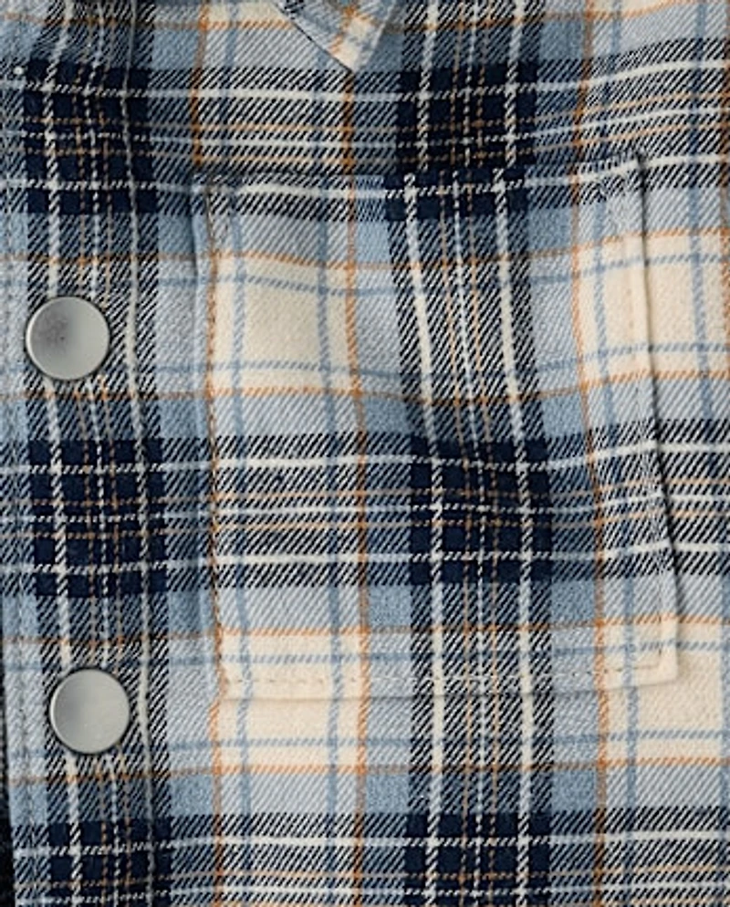 Baby And Toddler Boys Plaid Flannel Sherpa Lined Shacket