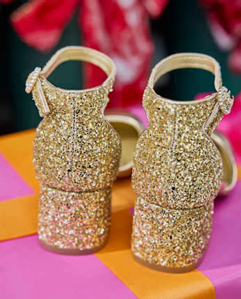 Girls Metallic Glitter Block Heels