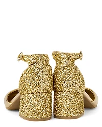 Girls Metallic Glitter Block Heels