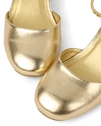 Girls Metallic Glitter Block Heels