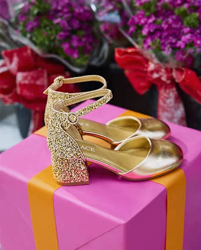 Girls Metallic Glitter Block Heels