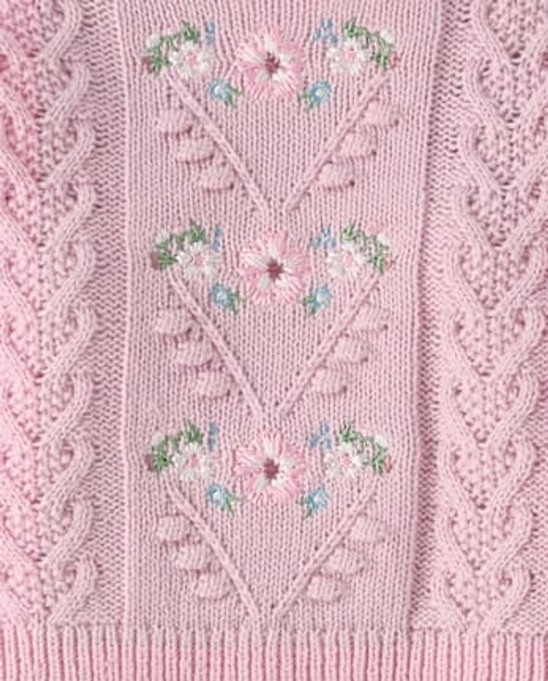 Baby Girls Embroidered Floral Cable Knit Sweater 2-Piece Playwear Ser