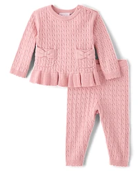 Baby Girls Bow Cable Knit Sweater 2-Piece Playwear Set