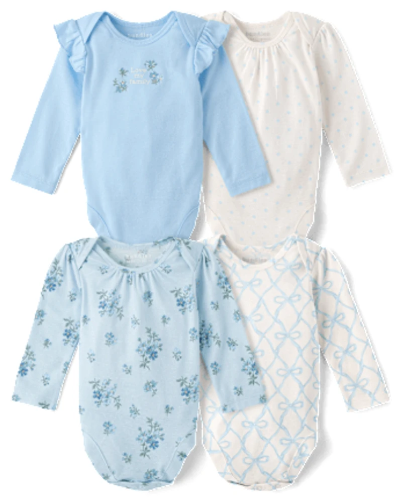 Baby Girls Floral Bow Bodysuit 4-Pack