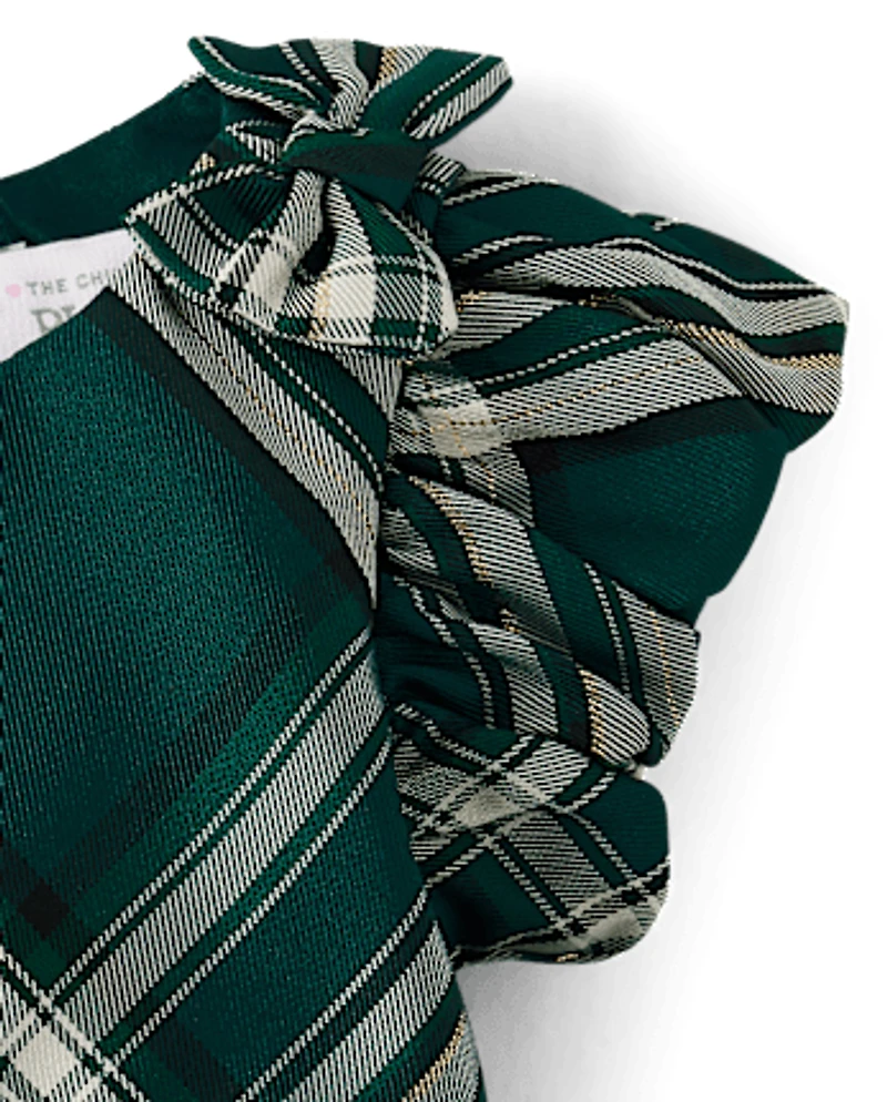 Baby Girls Matching Family Bow Plaid Satin Fit And Flare Dress