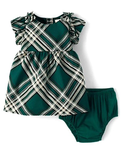 Baby Girls Matching Family Bow Plaid Satin Fit And Flare Dress