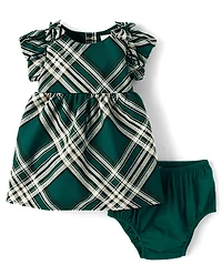 Baby Girls Matching Family Bow Plaid Satin Fit And Flare Dress