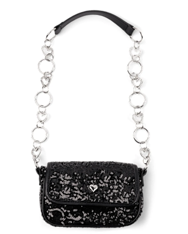 Girls Sequin Heart Chain Bag