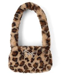 Girls Leopard Rhinestone Bow Shoulder Bag