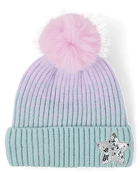 Girls Ombre Sequin Star Pom Beanie