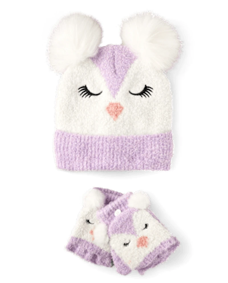 Ensemble 2 pièces pour fille avec hibou brodé temps froid