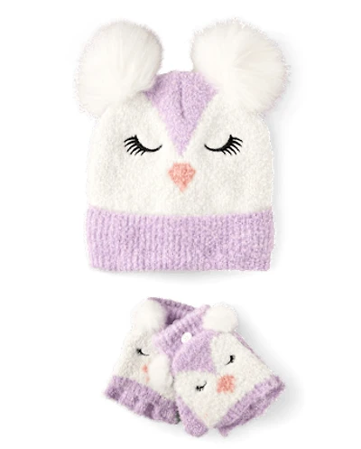 Ensemble 2 pièces pour fille avec hibou brodé temps froid