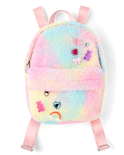 Girls Rainbow Charm Faux Sherpa Mini Backpack