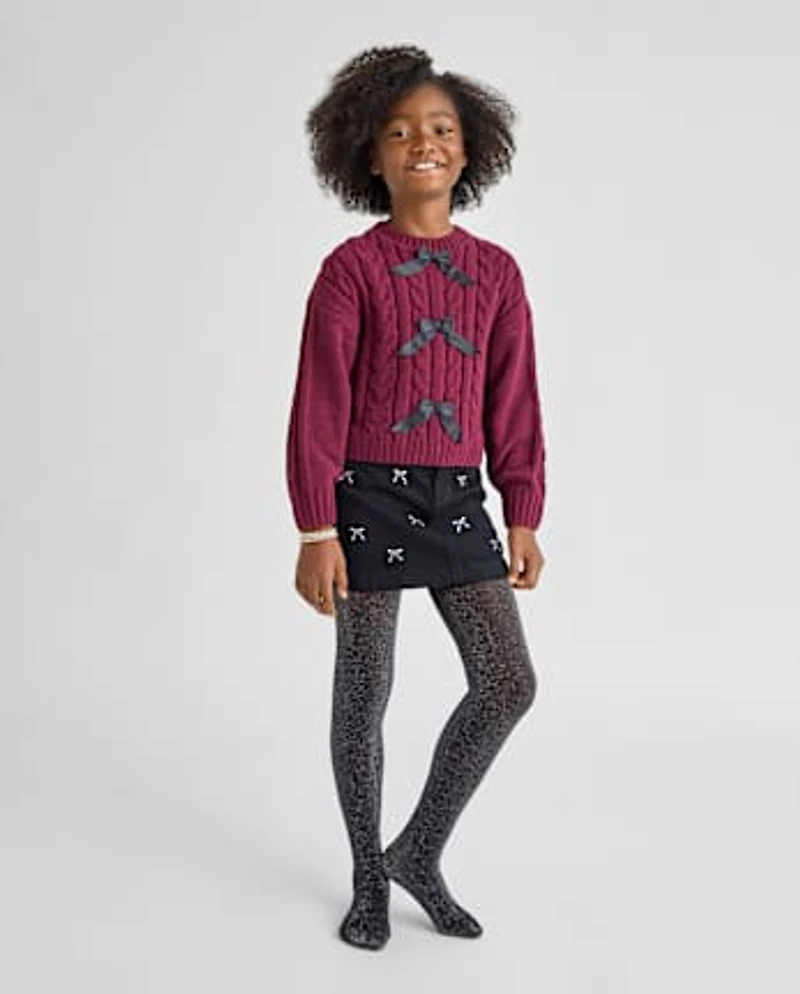 Girls Shimmer Bow Microfiber Tights 2-Pack