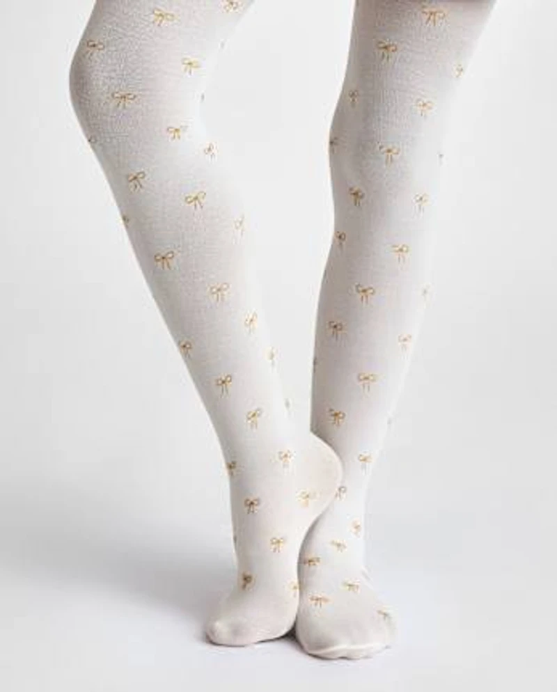 Girls Shimmer Bow Microfiber Tights 2-Pack